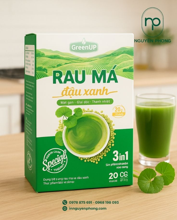 Mẫu hộp đựng bột rau má đạt chuẩn an toàn thực phẩm